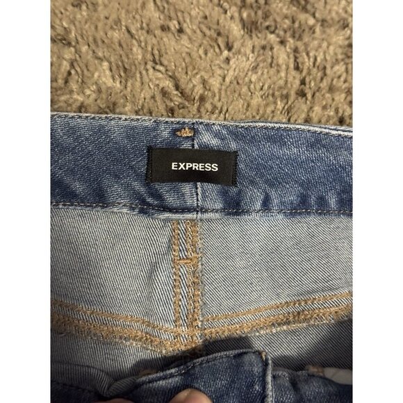 EXPRESS Blue Jeans Wide Leg Flare Mid Rise Med Wash Y2k 90s Boho Western 28x34 - Picture 4 of 9